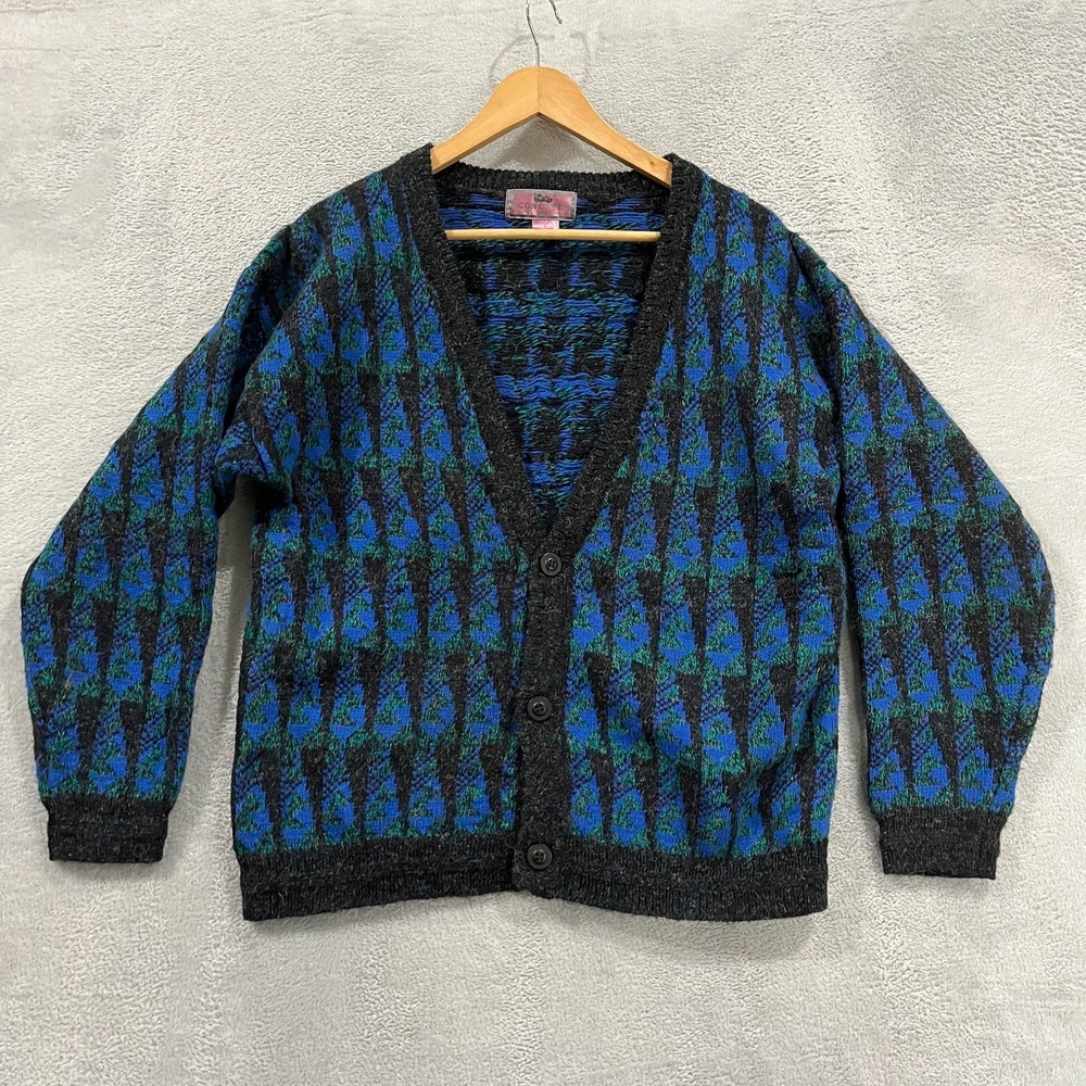 Vintage Concrete Mix Sweater Mens Large Acrylic Geometric Cardigan 90s Grandpa